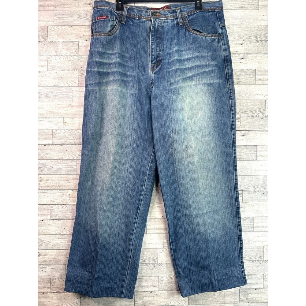 Brock Jeans Men's Y2K Vintage Wide Leg Baggy Denim 36x32 Light Wash Hip‎ Hop